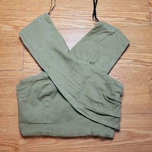 JOA Los Angeles Women's Green Wrap Crop Top Blouse Size Medium